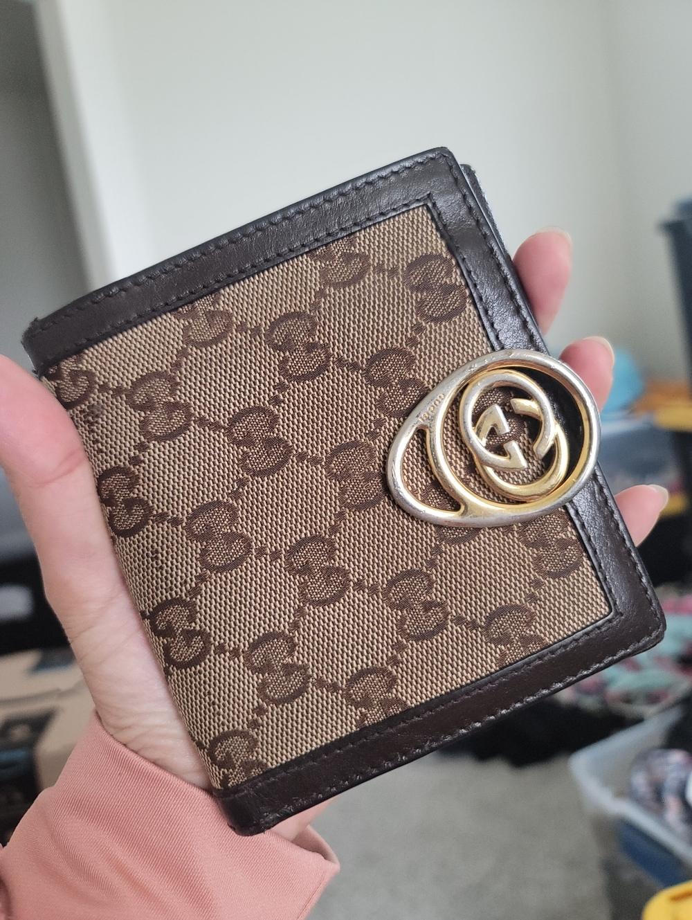 Gucci Brown/Beige GG Canvas and Leather Interlocking Icon French Wallet